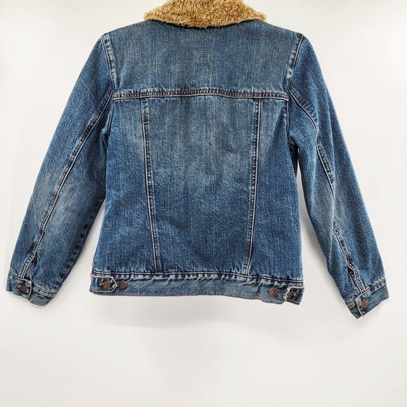 GAP Blue Jean Brown Faux Fur Lined Collared Trucker Jacket Women's Size M - Picture 2 of 10